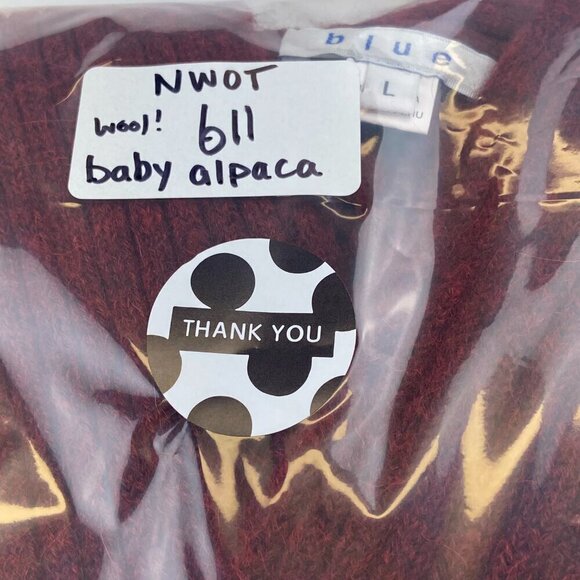 Blue Label Ribbed Knit Sweater Baby Alpaca Wool Shawl Collar Burgundy W L NWOT - Picture 10 of 10